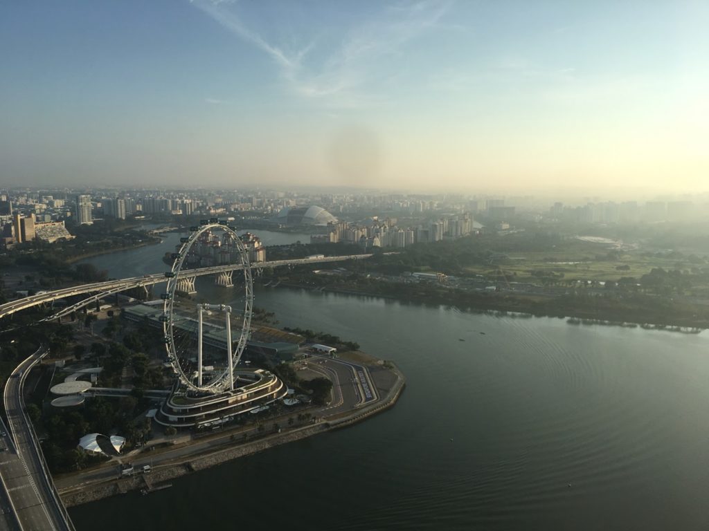 The Singapore skyline, taken from Marina Bay Sands Hotel